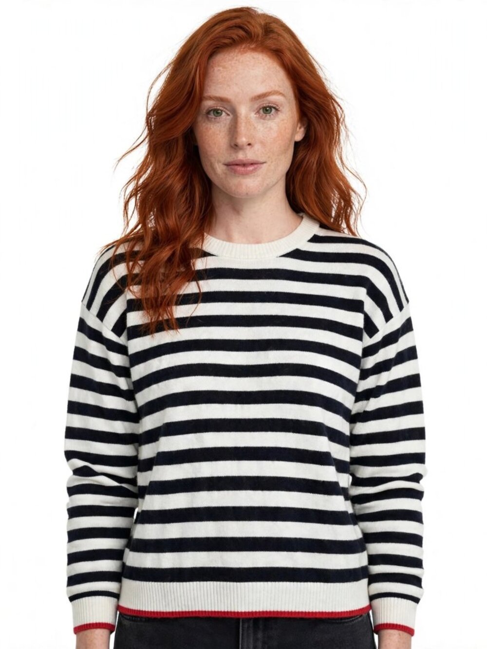 J. Crew Navy Blue Striped Long Sleeve Cashmere Sweater L NWT